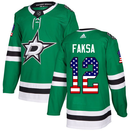 Adidas Dallas Stars #12 Radek Faksa Green Home Authentic USA Flag Youth Stitched NHL Jersey